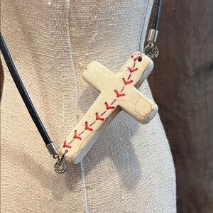 Baseball Mom Handcrafted Cross Pendant Necklace